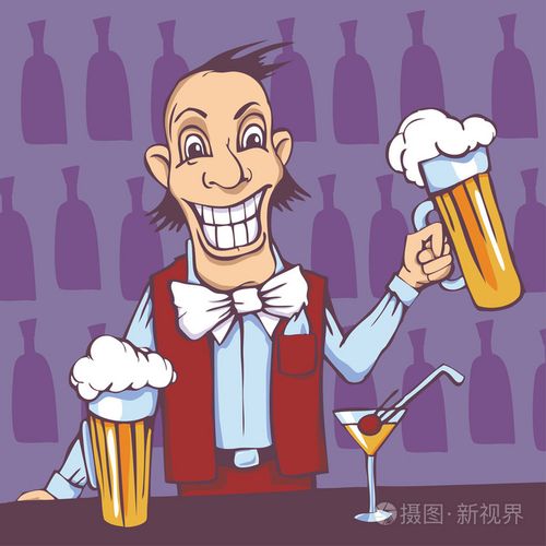 酒吧招待员服务啤酒插画-正版商用图片0769g2-摄图新视界